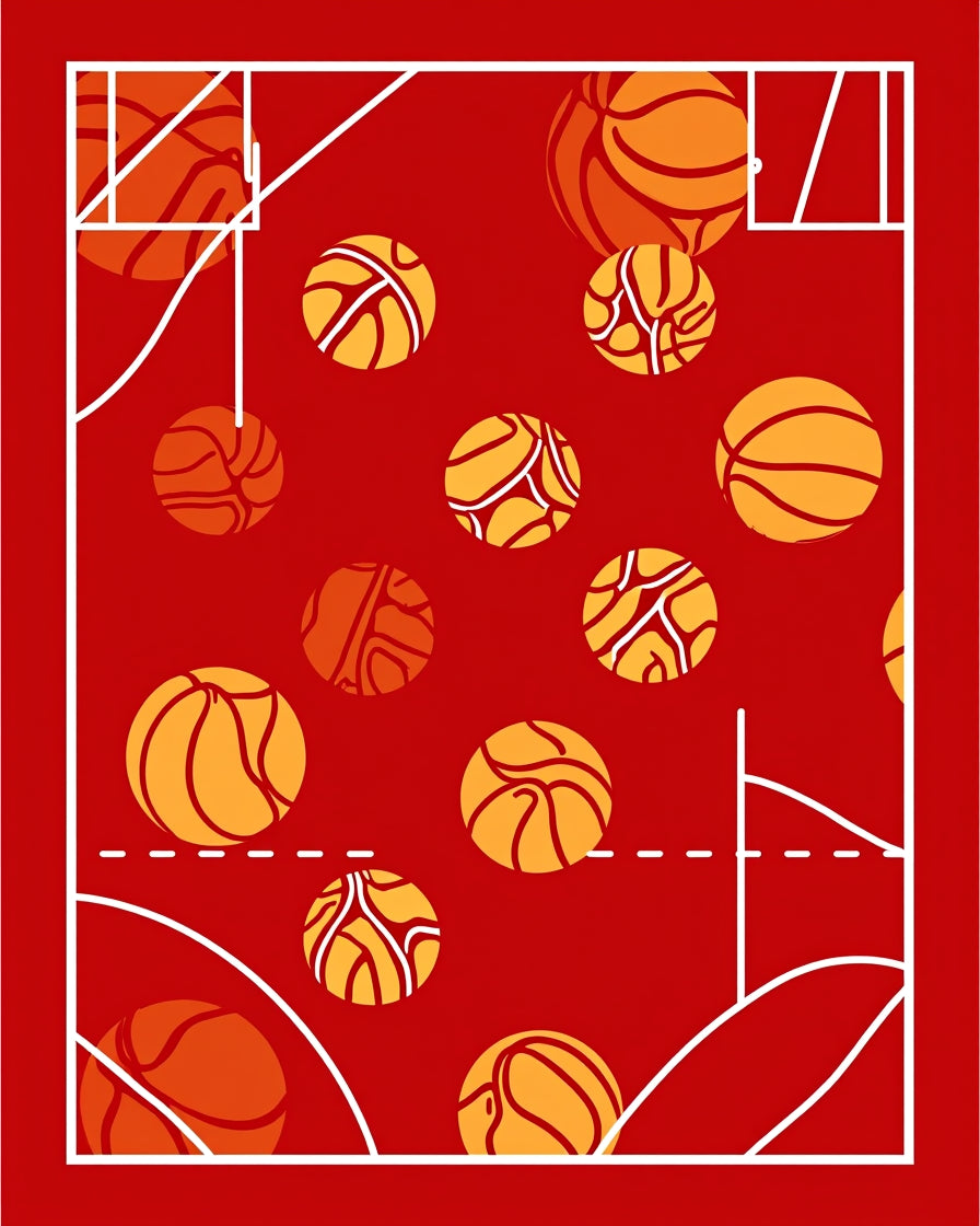 Red Basketball Court Graphics Rug
