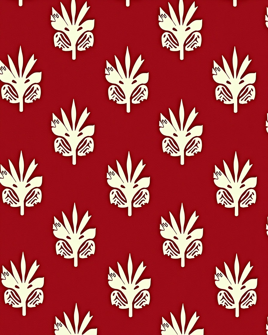 Crimson Cream Palm Leaf Repeat Rug