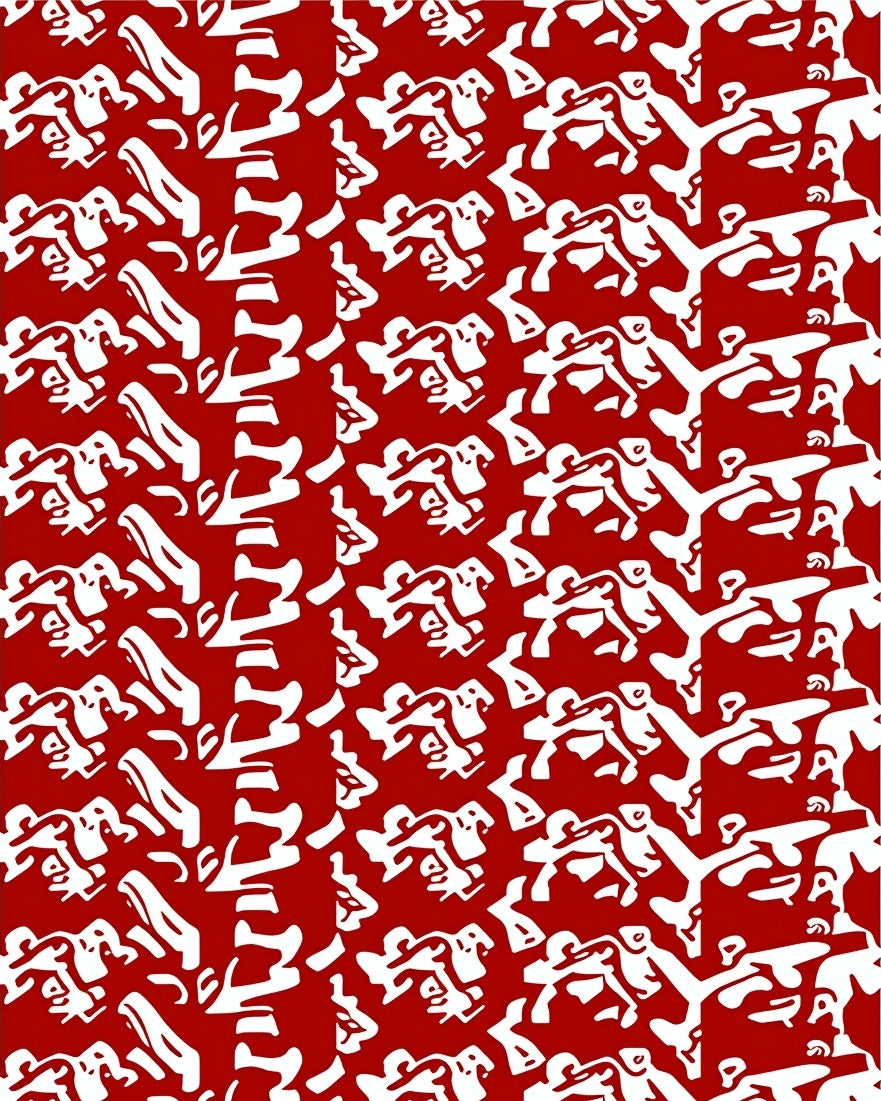 Crimson White Organic Abstract Forms Rug