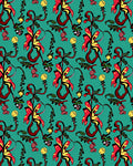 Red Yellow Teal Floral Swirl Rug