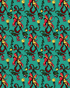 Red Yellow Teal Floral Swirl Rug