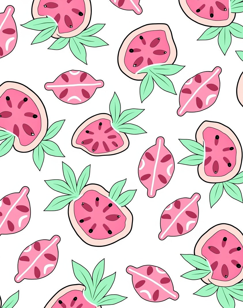 Pink Watermelon Slices Green Leaves Rug