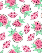 Pink Watermelon Slices Green Leaves Rug
