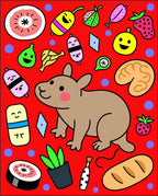Playful Cartoon Critters and Food Medley Rug