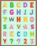Colorful Alphabet Numbers Floral Squares Rug