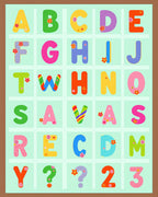Colorful Alphabet Numbers Floral Squares Rug