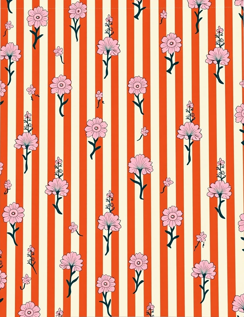 Pink Floral Cream Orange Stripes Rug