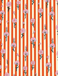 Pink Floral Cream Orange Stripes Rug