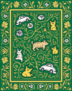 Emerald Green Botanical Animal Autos Rug