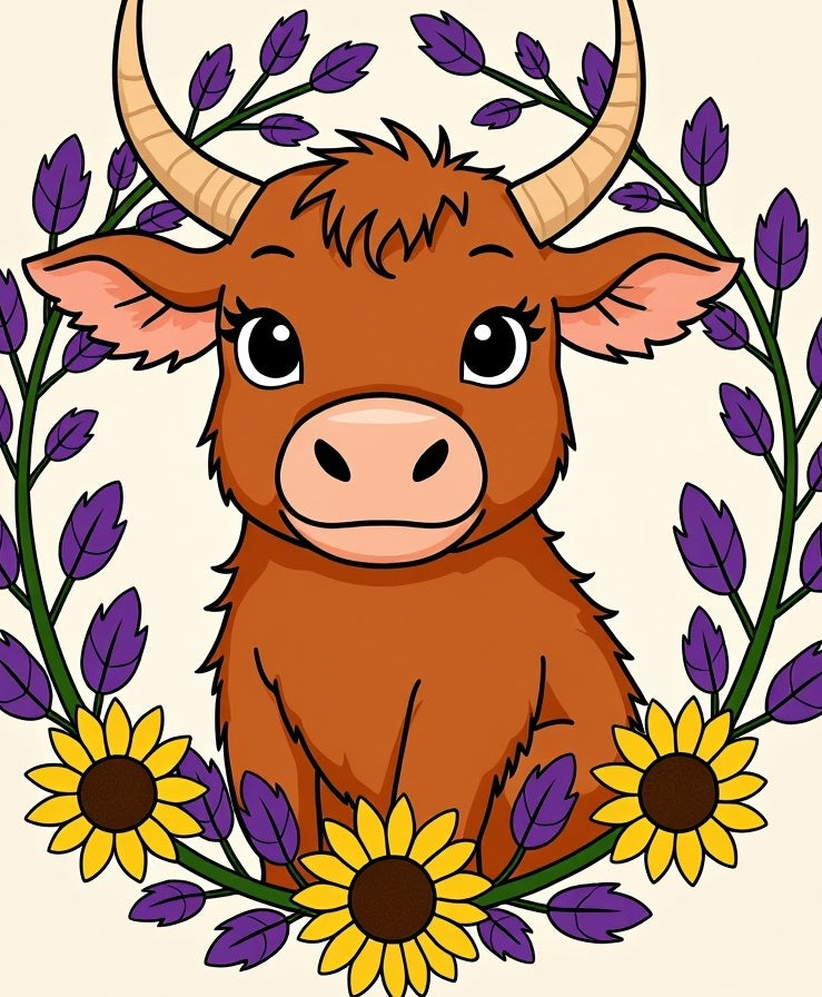 Cute Highland Cow With Sunflowers Rug
