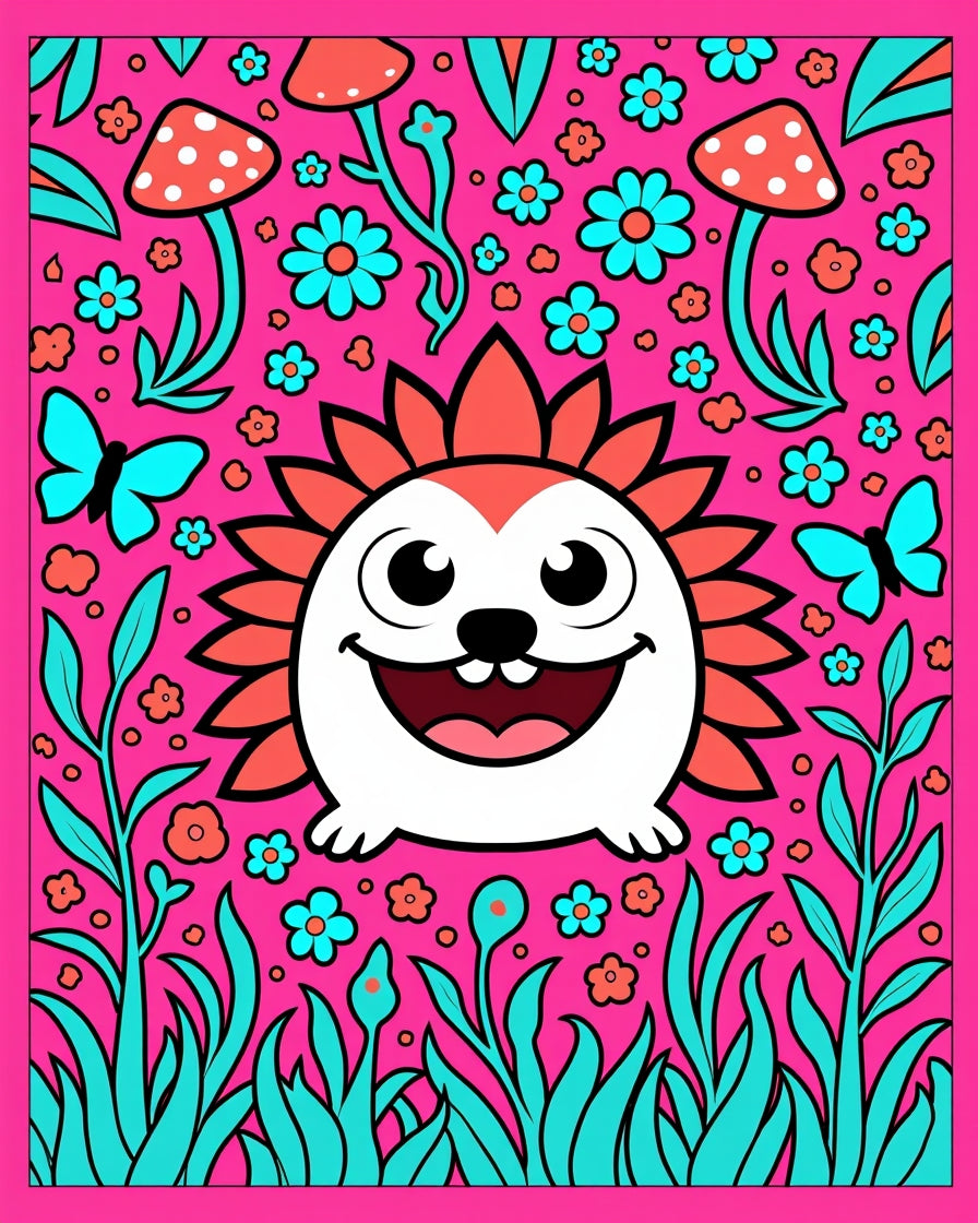 Whimsical Pink Hedgehog Garden Scene Rug