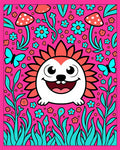Whimsical Pink Hedgehog Garden Scene Rug