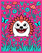 Whimsical Pink Hedgehog Garden Scene Rug