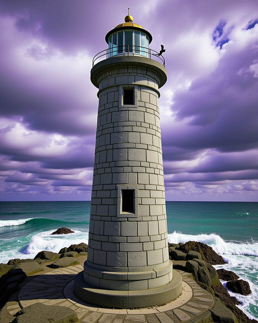 Coastal Stone Lighthouse Turquoise Waves Rug