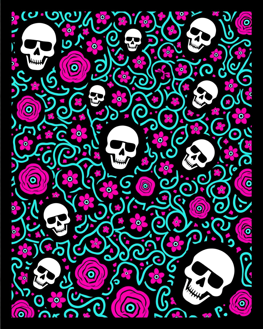 Pink Skull Floral Swirl Medallion Rug