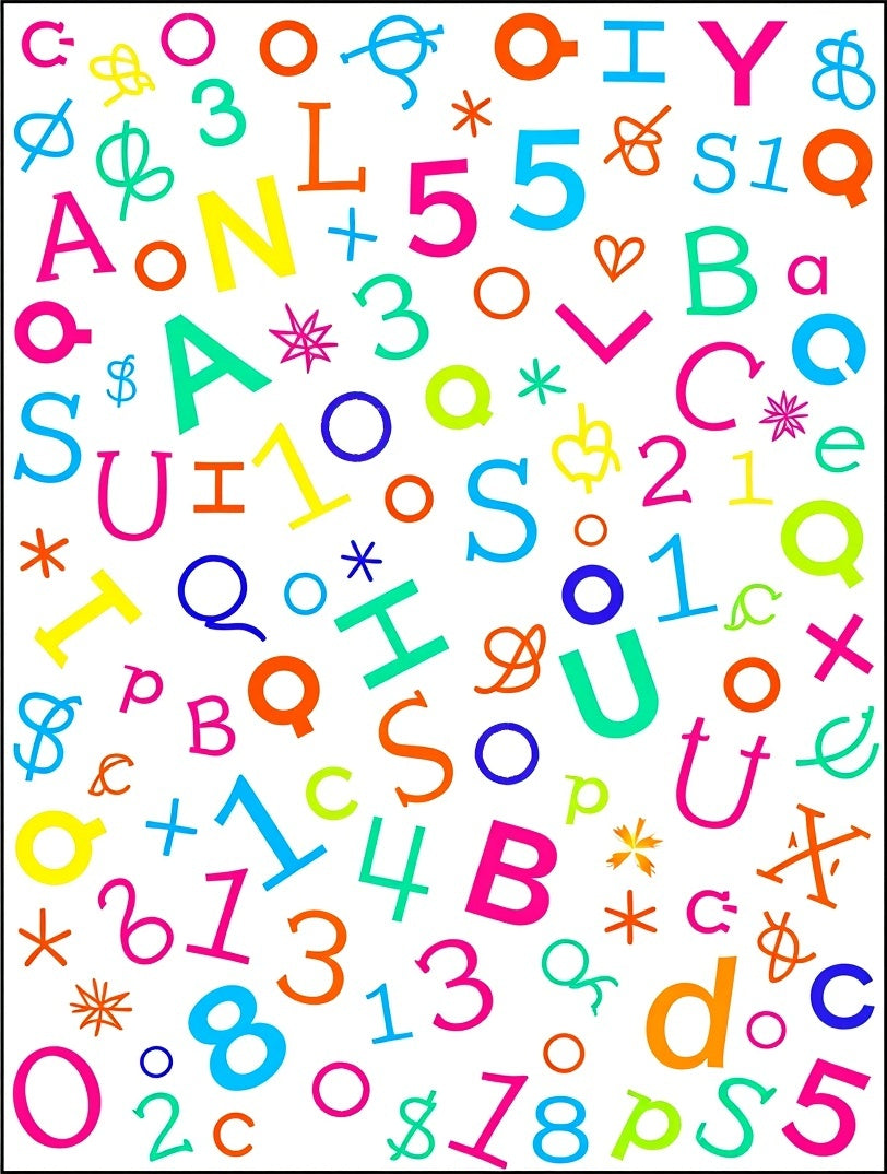 Vibrant Alphabetical Numeric Collage Rug