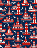 Nautical Red White Ships Seabirds Rug