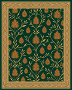 Emerald Green Gold Floral Vine Rug