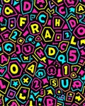 Neon Alphabet Collage Shapes Rug