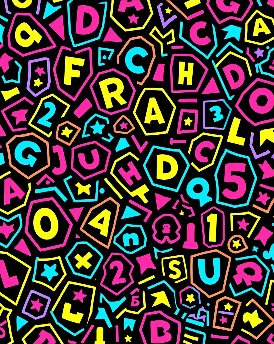 Neon Alphabet Collage Shapes Rug