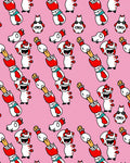 Playful White Red Cartoon Character Arrangement Rug