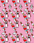 Playful White Red Cartoon Character Arrangement Rug