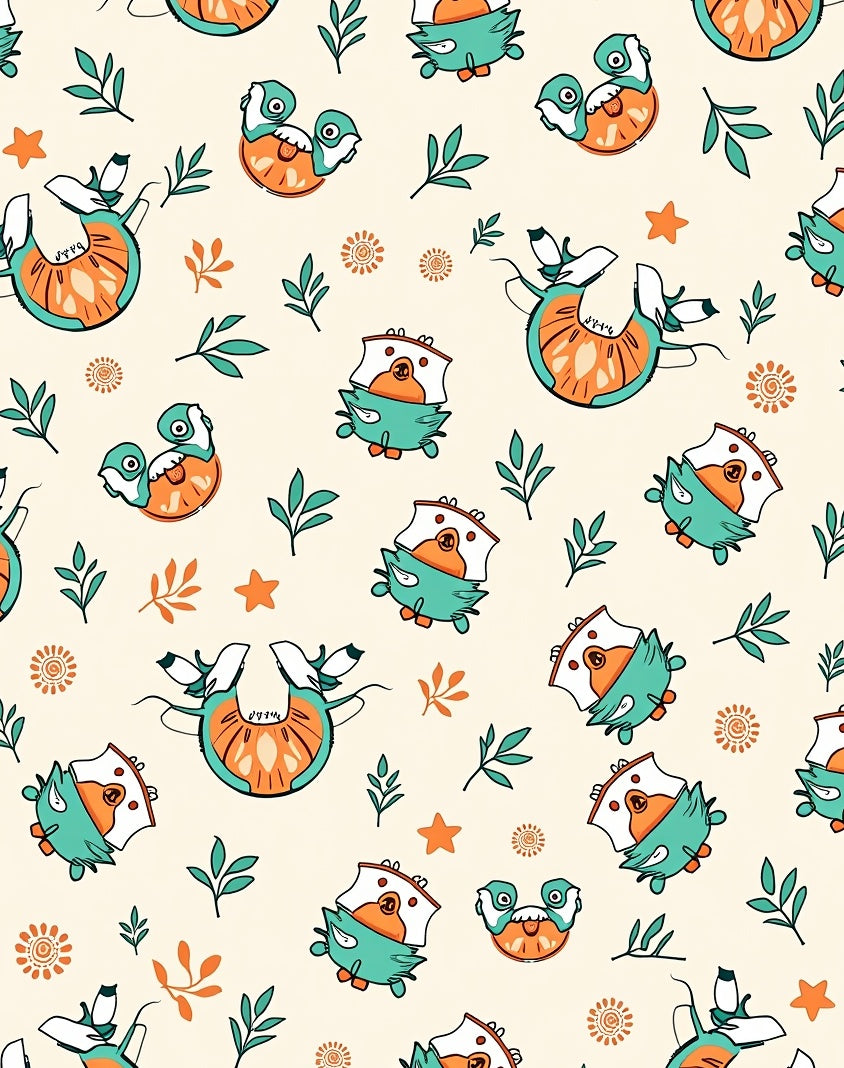 Playful Teal Orange Bird Floral Rug