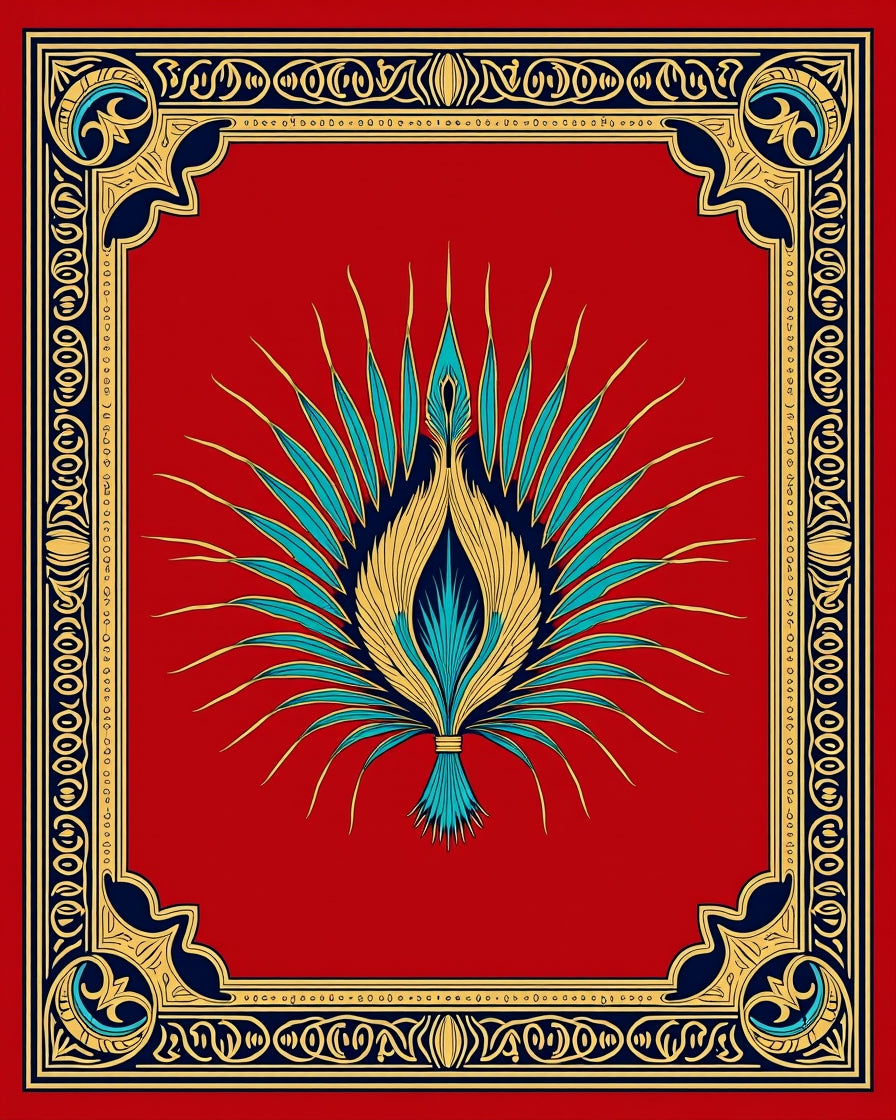 Crimson Teal Gold Fan Medallion Rug