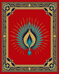 Crimson Teal Gold Fan Medallion Rug