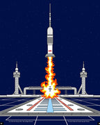 Cosmic Rocket Launch Night Sky Rug