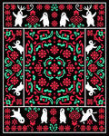 Whimsical White Creatures Red Teal Medallion Rug