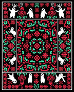Whimsical White Creatures Red Teal Medallion Rug