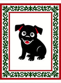 Happy Black Pug Red Green Border Rug