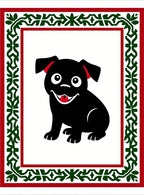 Happy Black Pug Red Green Border Rug
