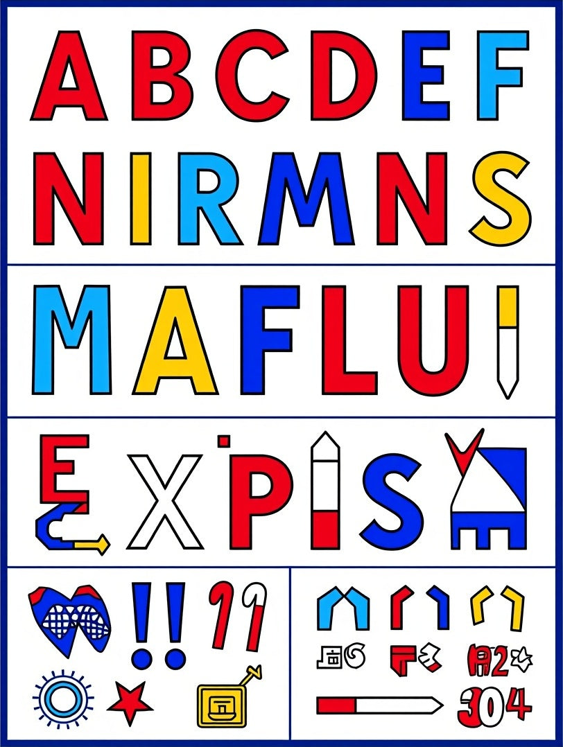 Alphabetical Bold Red Blue Yellow Characters Rug