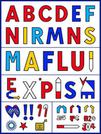 Alphabetical Bold Red Blue Yellow Characters Rug