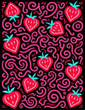Red Strawberry Swirls Black Background Rug