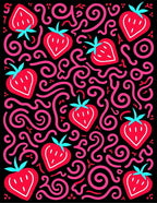 Red Strawberry Swirls Black Background Rug