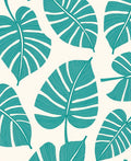 Teal Monstera Leaf Textured Ivory Rug