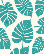 Teal Monstera Leaf Textured Ivory Rug