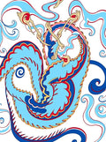 Sky Blue Red Golden Dragon Swirl Rug