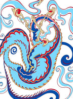 Sky Blue Red Golden Dragon Swirl Rug