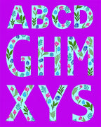 Light Blue Floral Alphabet Carpet Art Rug