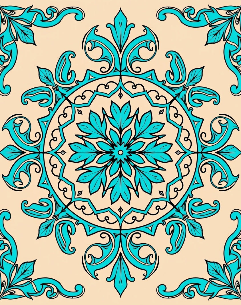 Turquoise Floral Medallion Beige Rug