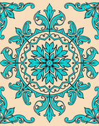 Turquoise Floral Medallion Beige Rug