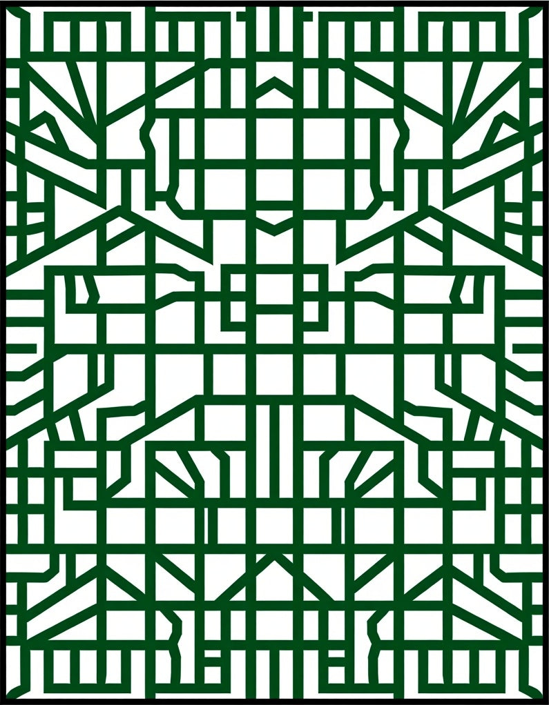 Emerald Green Geometric Interlocking Lines Rug