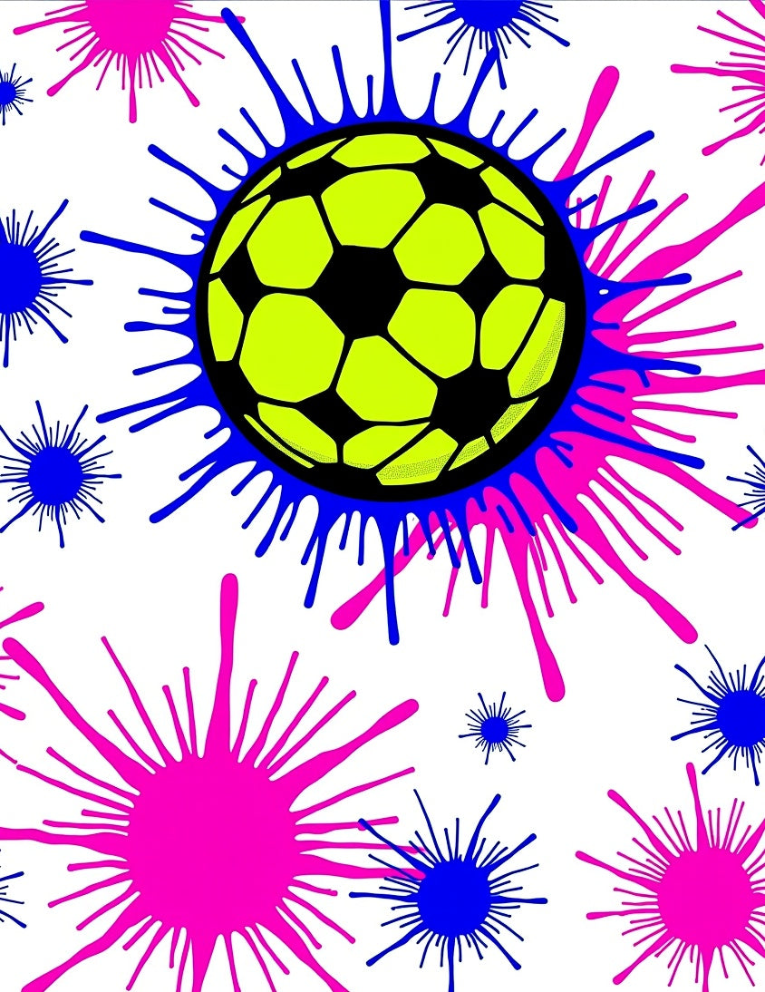 Neon Soccer Ball Splatter Explosion Rug