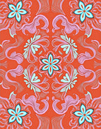 Coral Blue Floral Swirl Harmony Rug