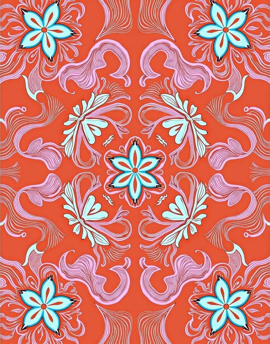 Coral Blue Floral Swirl Harmony Rug