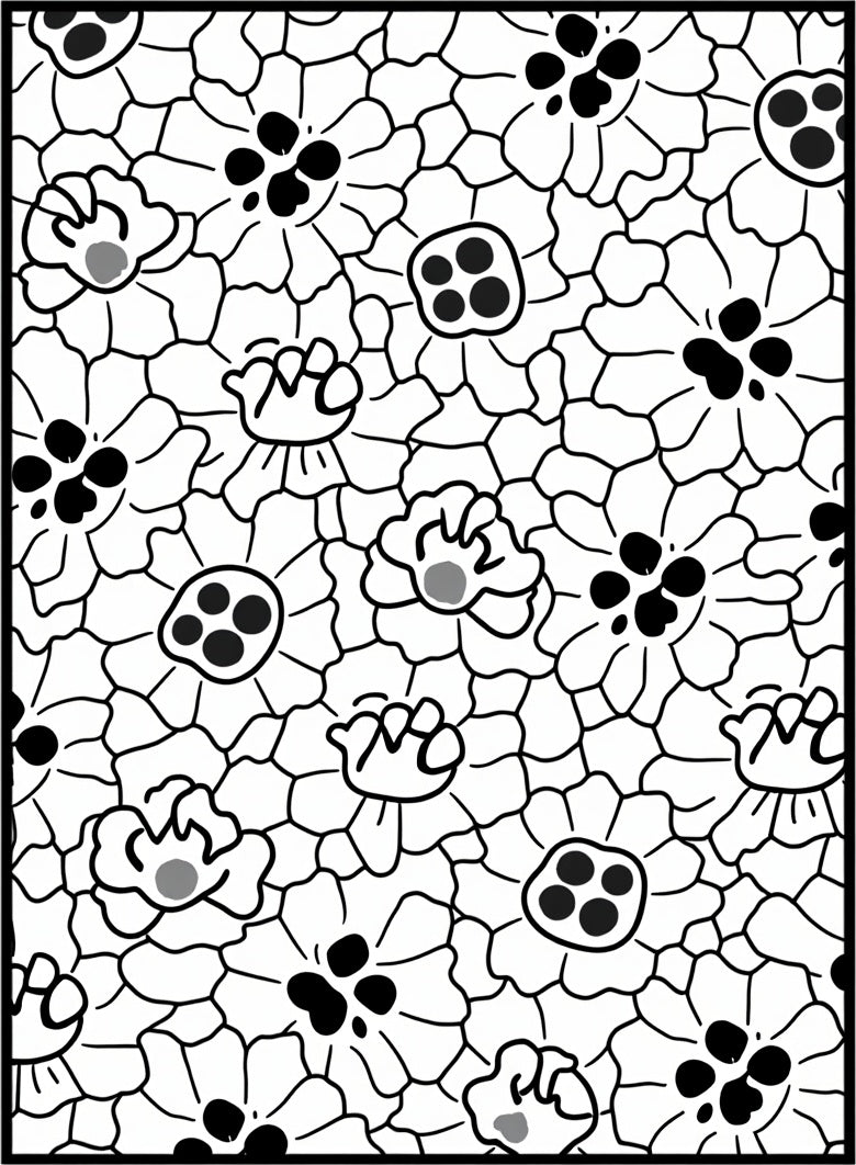 Whimsical Black White Floral Field Rug